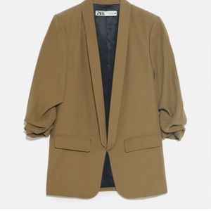 Zara Tan Ruched Sleeve Blazer XS